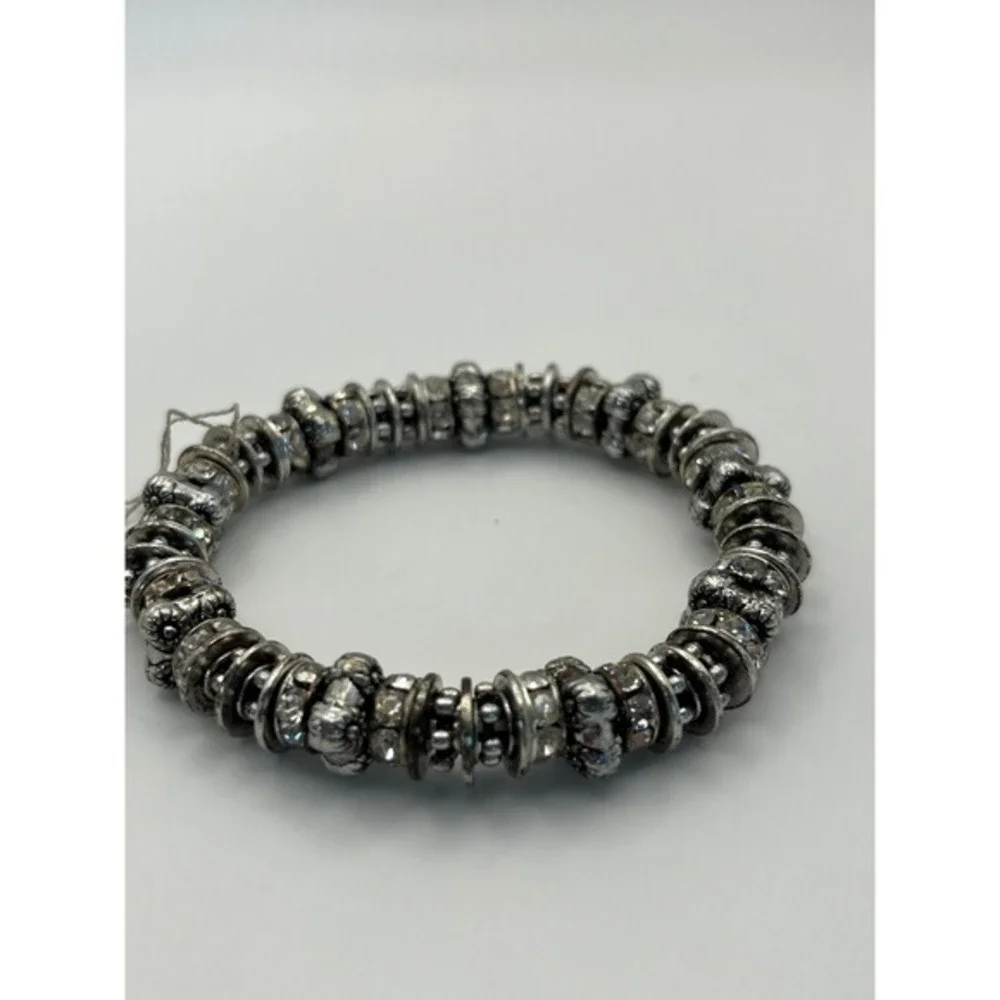 Bracelet Womens Silver New Crystal Rondelle Stretch Beaded Shimmer